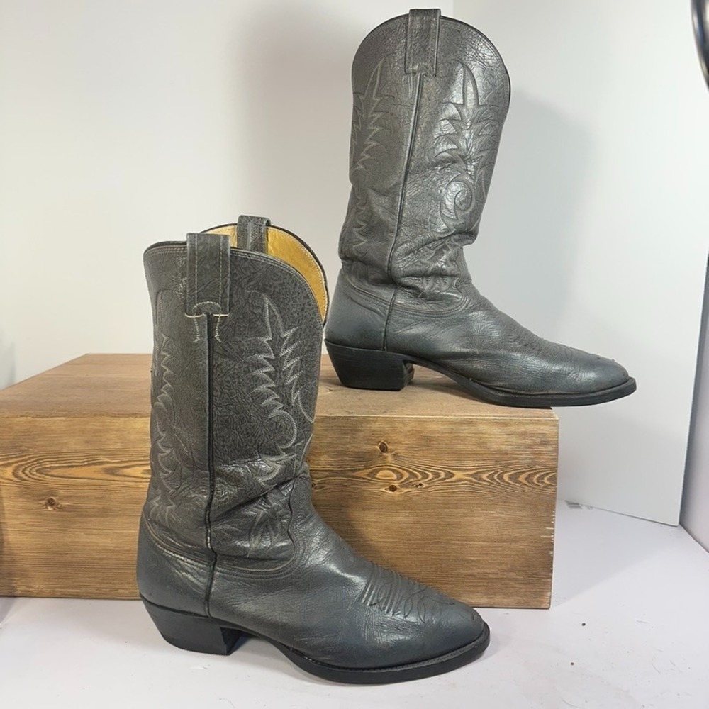 VTG Nocona Bullhide Leather Cowboy Boots Mens 10E Gray Western Vibram Rodeo USA